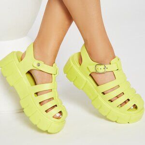 NWB Womens Sz 6 Closed Toe Strappy Platform Sandals - Lime